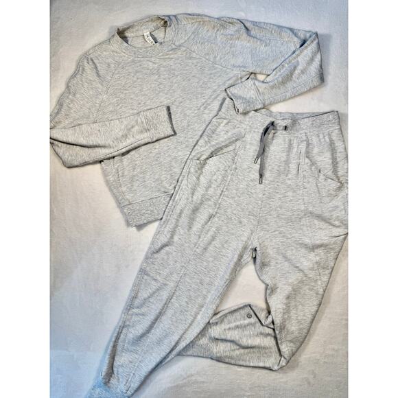 Lululemon 2 pc Set Warm Down Crew Top & Still Chill Jogger Pant Light Grey Small - Picture 4 of 11